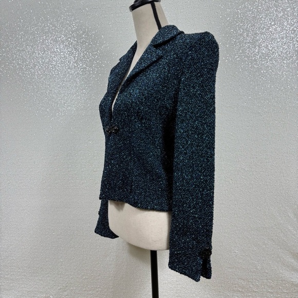 St. John Collection by Marie Gray Knit Blazer Black Blue Metallic Tweed Size 4 - Picture 6 of 13